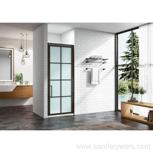 Metal grid pivot shower door